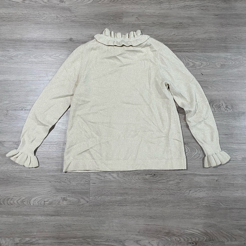 TUCKERNUCK Ivory Shimmer Edie Ruffle Sweater Cashmere Wool XS - Picture 9 of 10